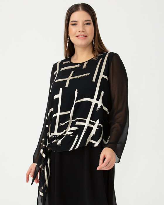 Büyük Beden Önü Desenli Şifon Tunik