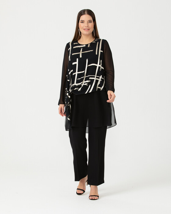 Büyük Beden Önü Desenli Şifon Tunik