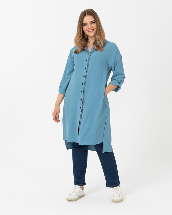 Büyük Beden Asimetrik Kesim Gömlek Tunik