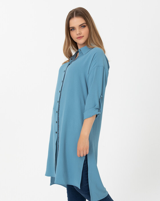 Büyük Beden Asimetrik Kesim Gömlek Tunik