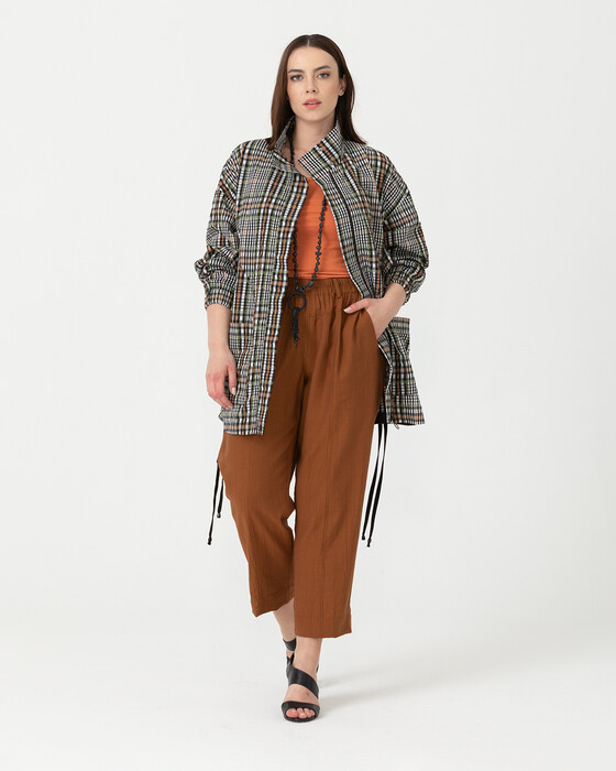 Büyük Beden Ekose Desenli Trençkot