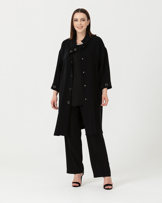 Büyük Beden Kuş Gözü Detaylı Ceket