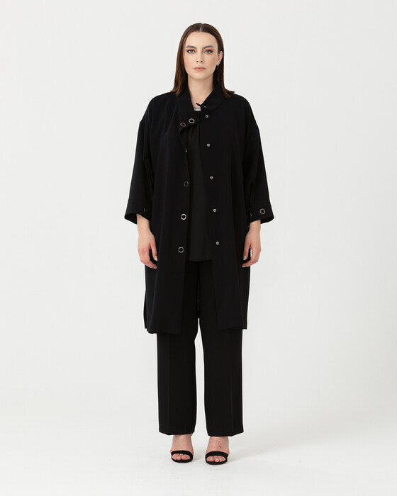 Büyük Beden Kuş Gözü Detaylı Ceket