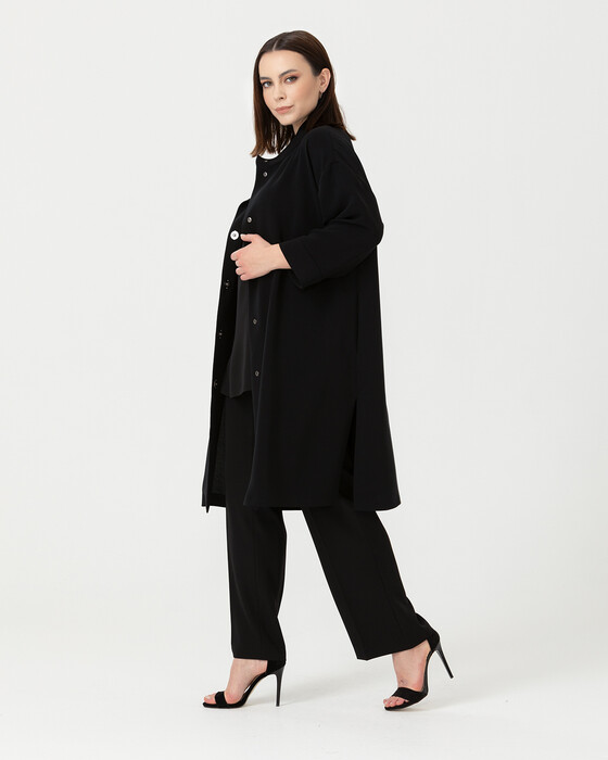 Büyük Beden Kuş Gözü Detaylı Ceket