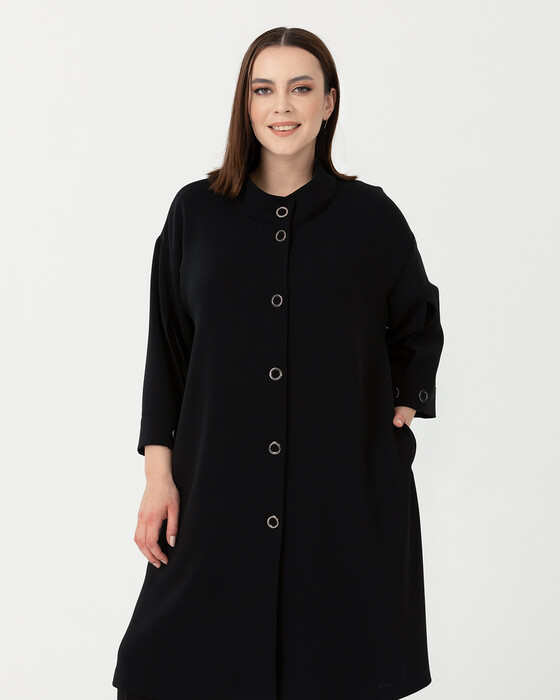 Büyük Beden Kuş Gözü Detaylı Ceket