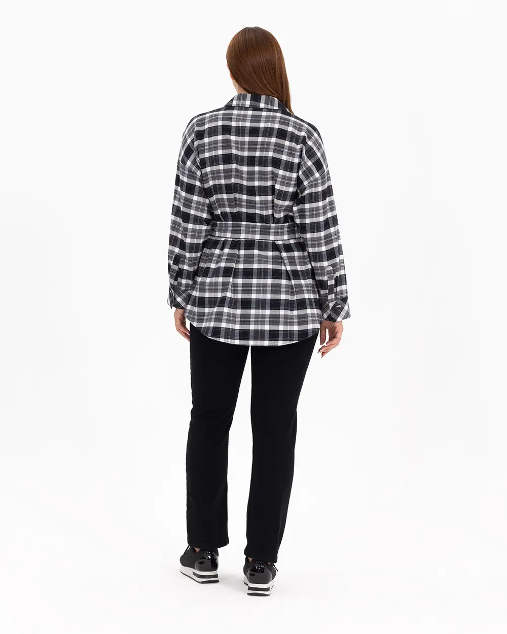  Plus Size Checked Patterned Shirt With Belt