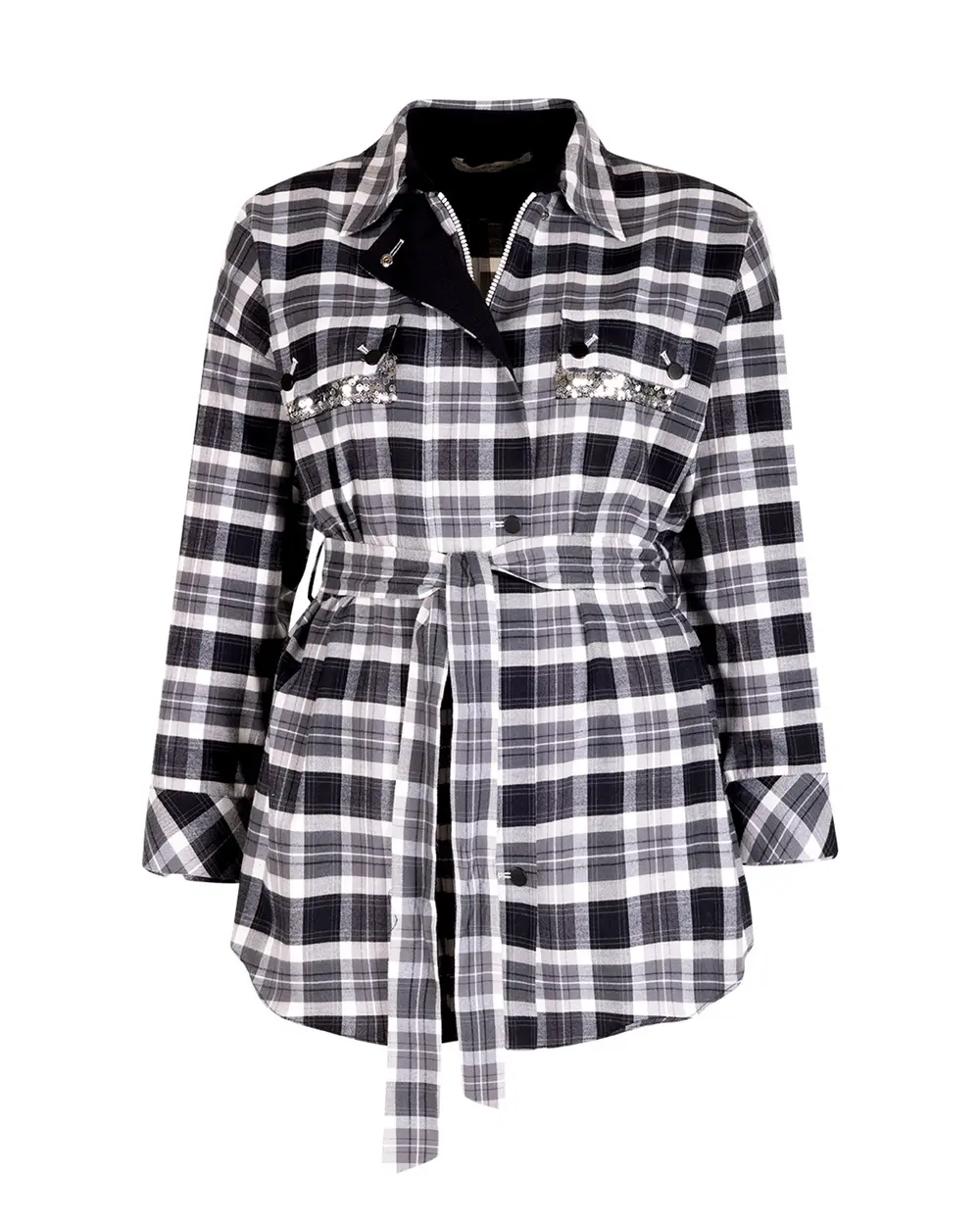  Plus Size Checked Patterned Shirt With Belt