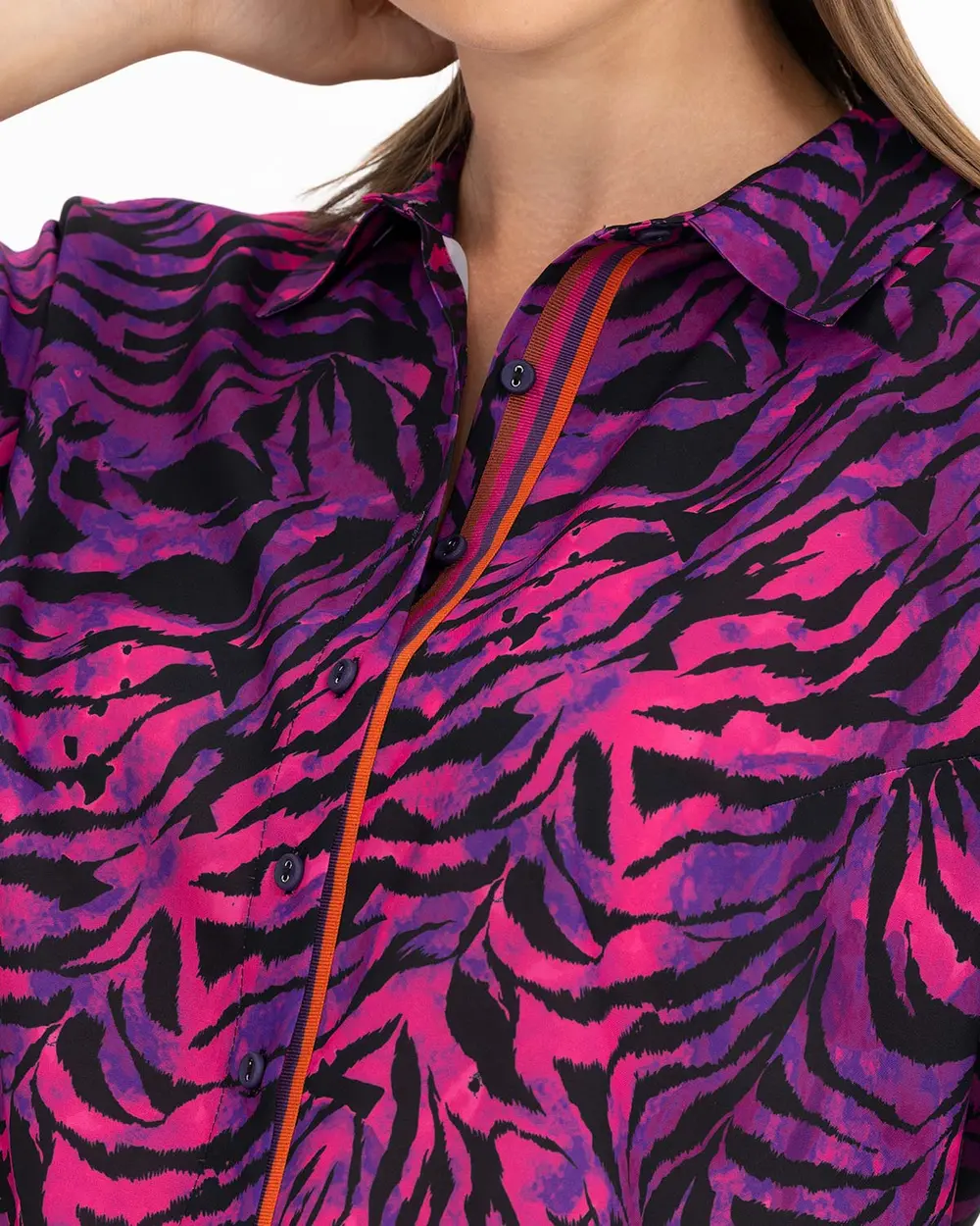 Büyük Beden Renkli Zebra Desenli Gömlek