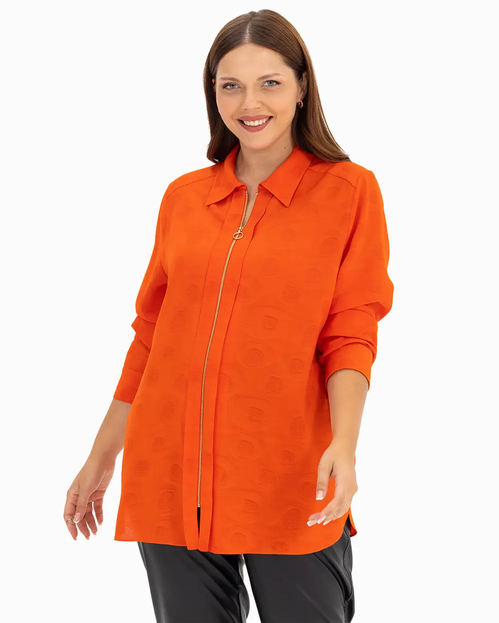 Büyük Beden Önden Fermuarlı Gömlek