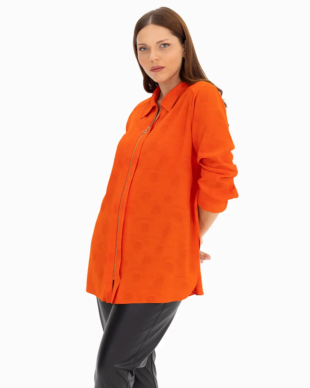 Büyük Beden Önden Fermuarlı Gömlek