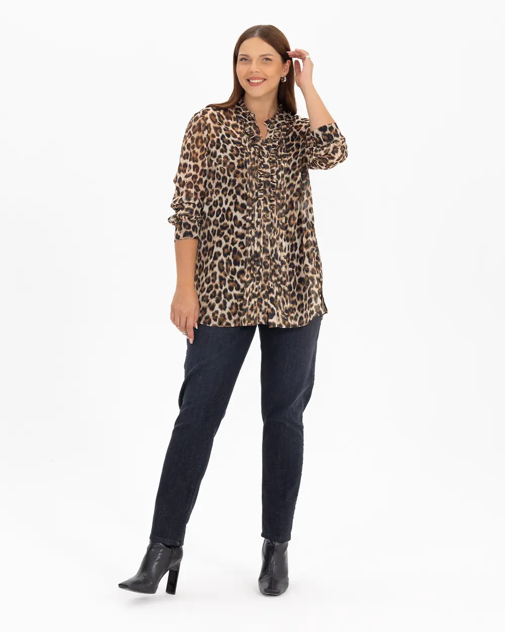 Büyük Beden Leopar Desenli Gömlek