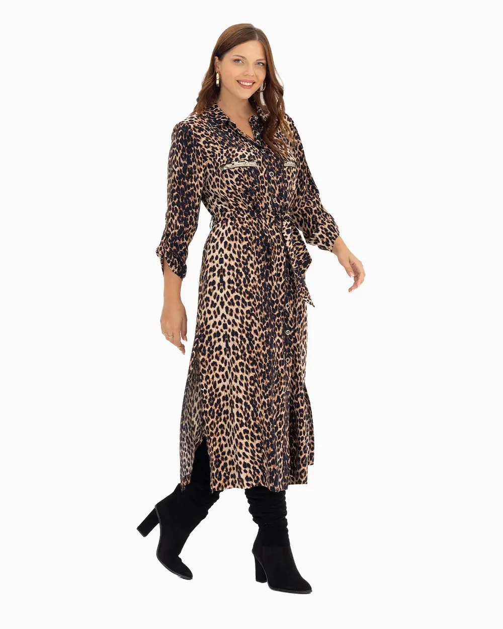  Plus Size Leopard Pattern Dress