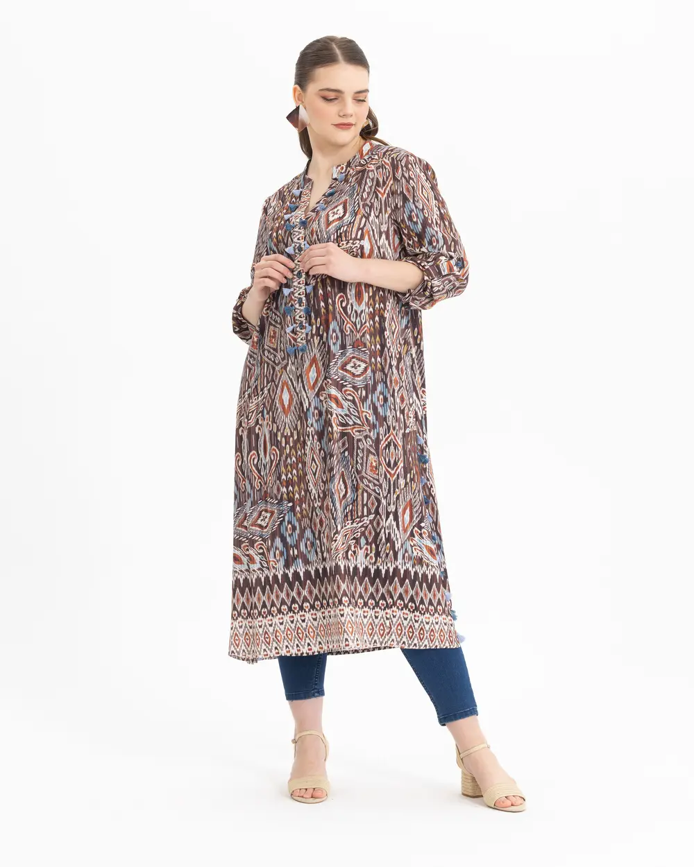Büyük Beden Etnik Desenli Elbise