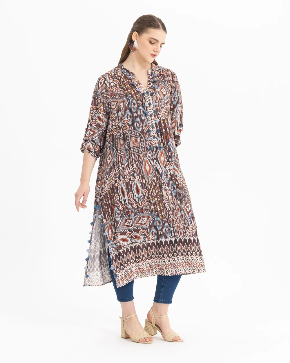 Büyük Beden Etnik Desenli Elbise