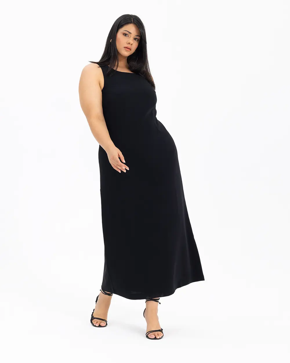 Büyük Beden Astarlı Kolsuz Elbise