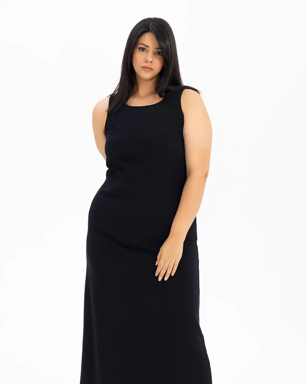 Büyük Beden Astarlı Kolsuz Elbise