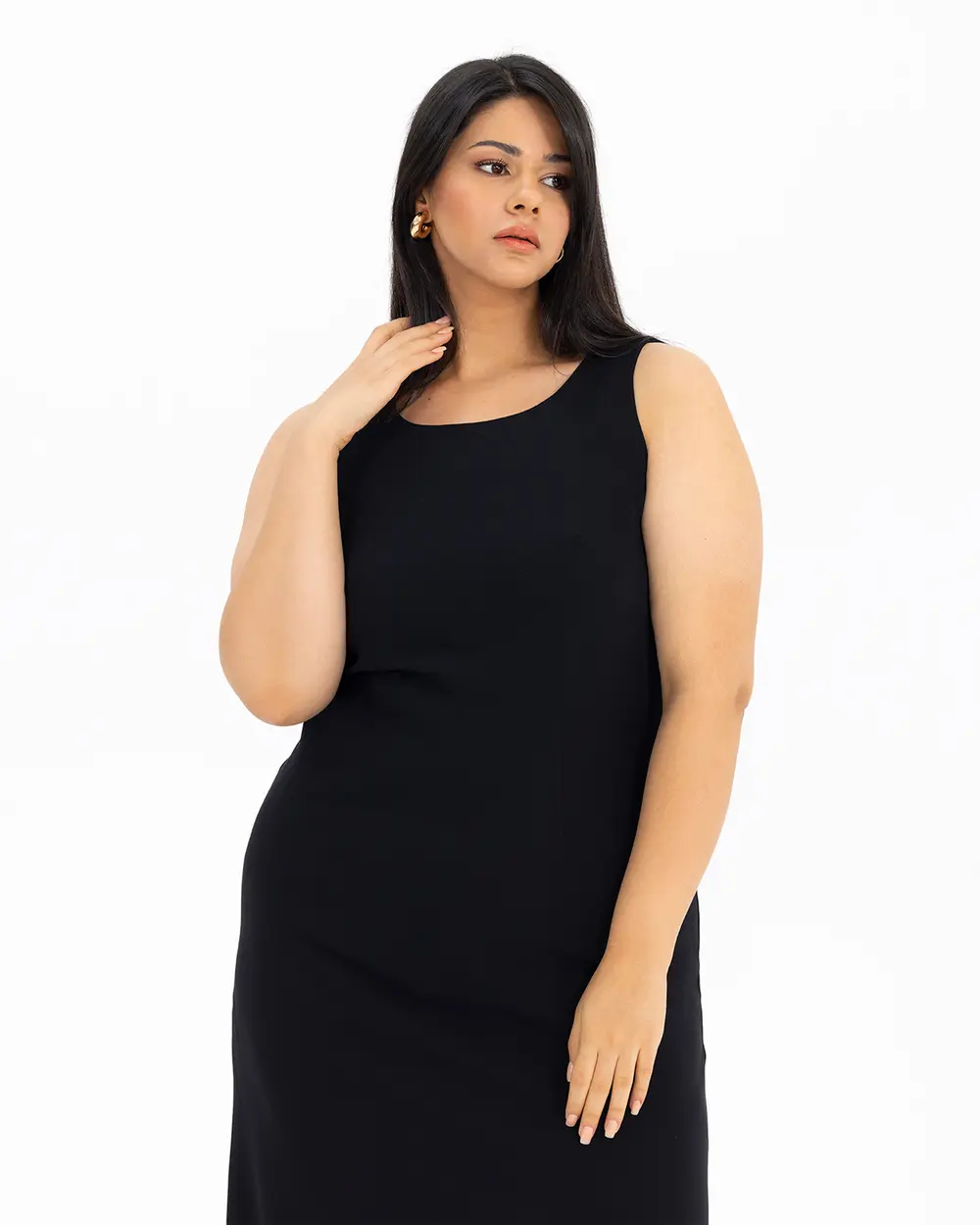 Büyük Beden Astarlı Kolsuz Elbise