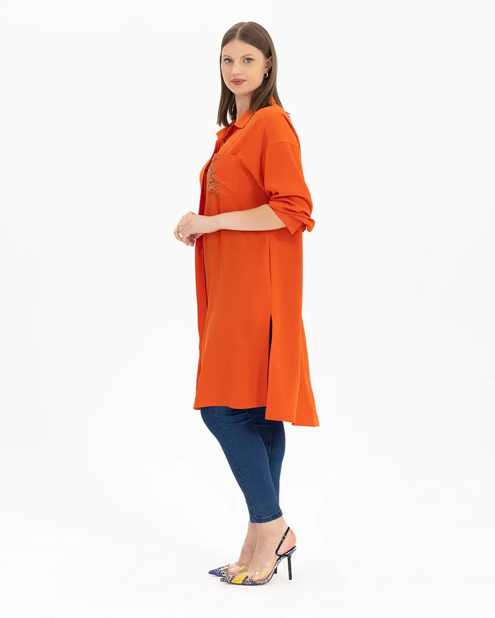 Büyük Beden Taş Detaylı Gömlek Tunik