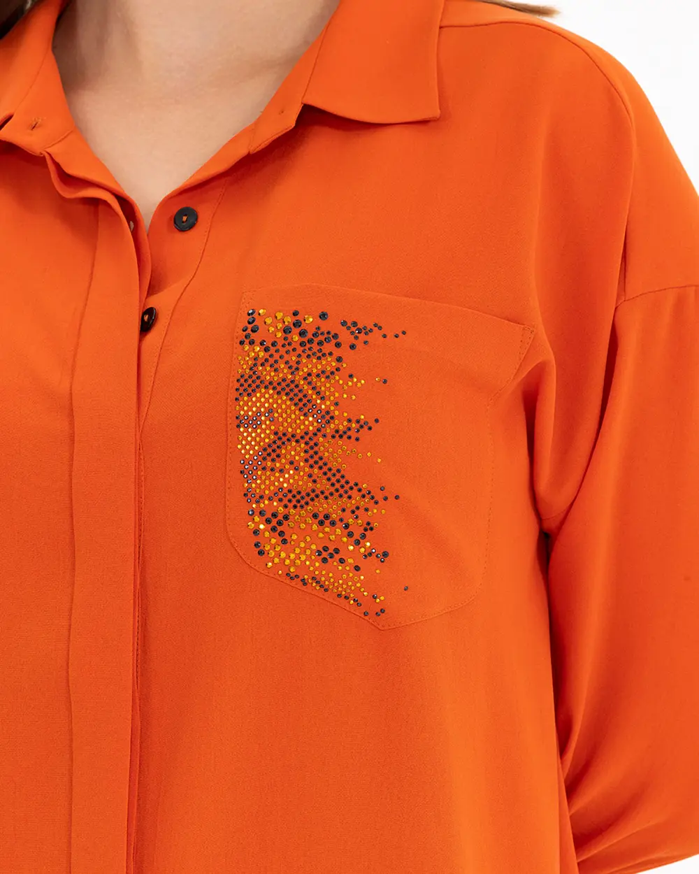 Büyük Beden Taş Detaylı Gömlek Tunik