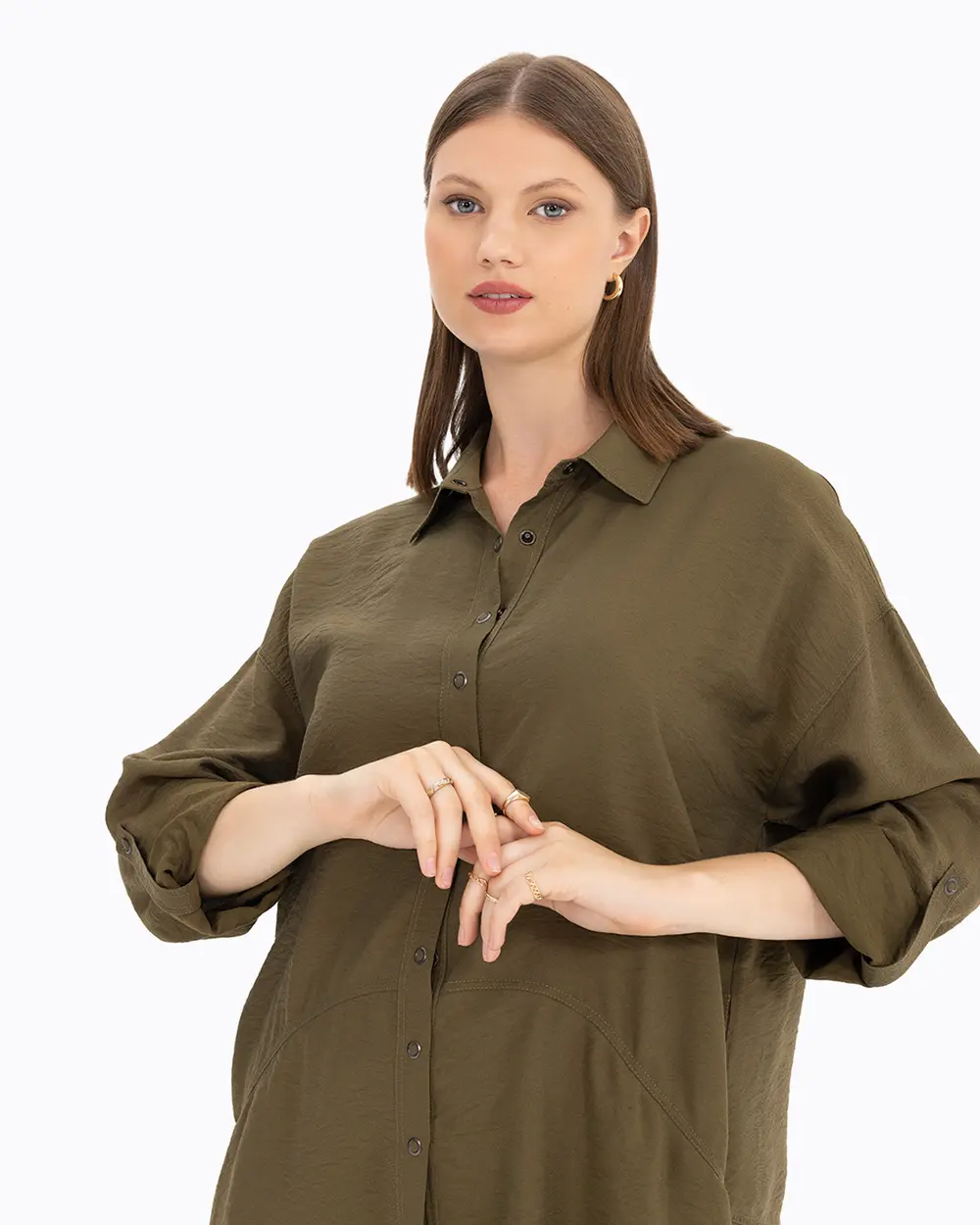 Büyük Beden Çıtçıt Düğmeli Gömlek Tunik