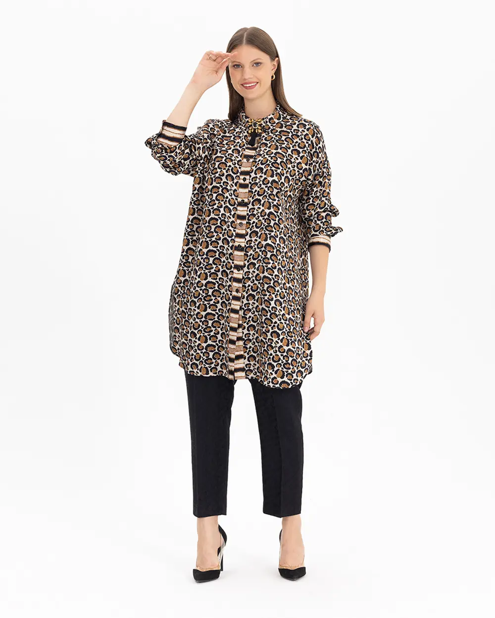 Büyük Beden Leopar Desenli Tunik