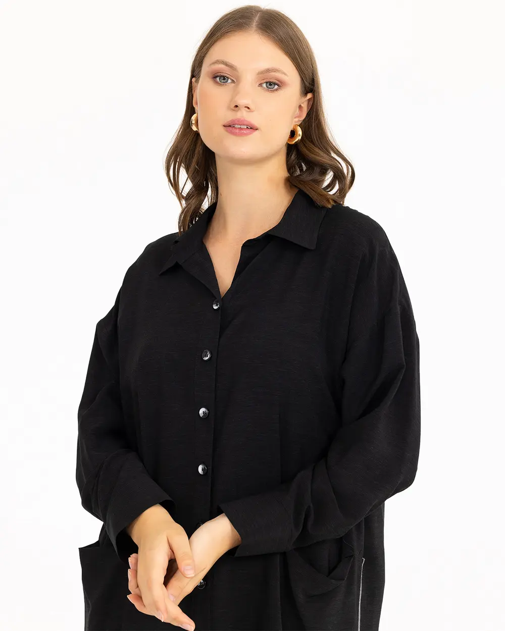 Büyük Beden Cep Detaylı Gömlek Tunik