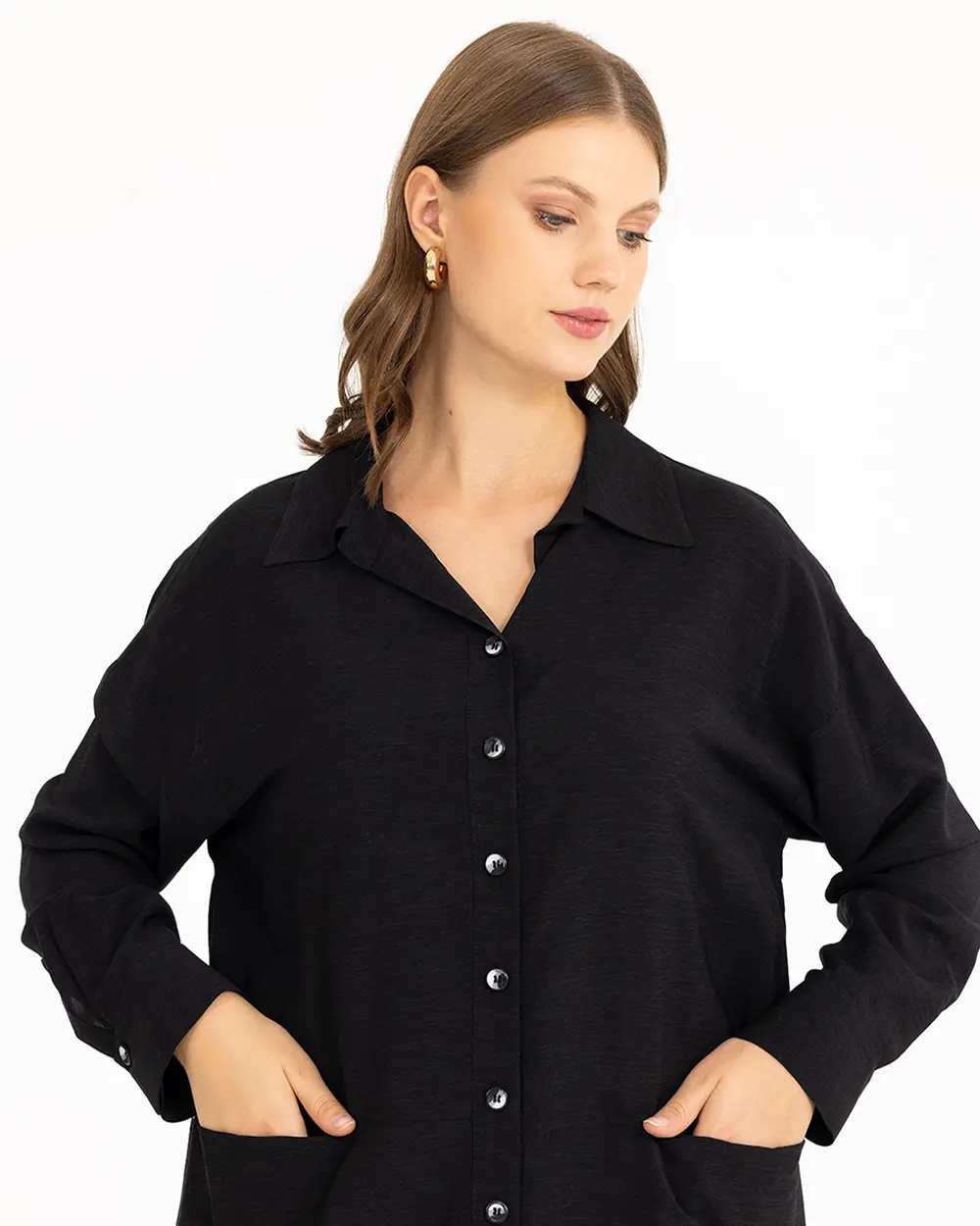 Büyük Beden Cep Detaylı Gömlek Tunik