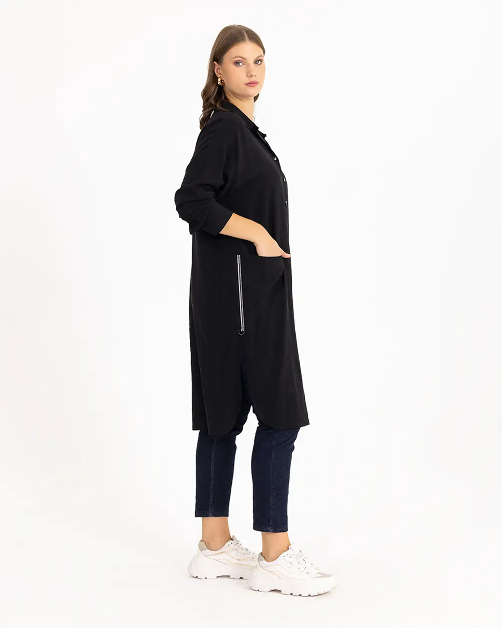 Büyük Beden Cep Detaylı Gömlek Tunik