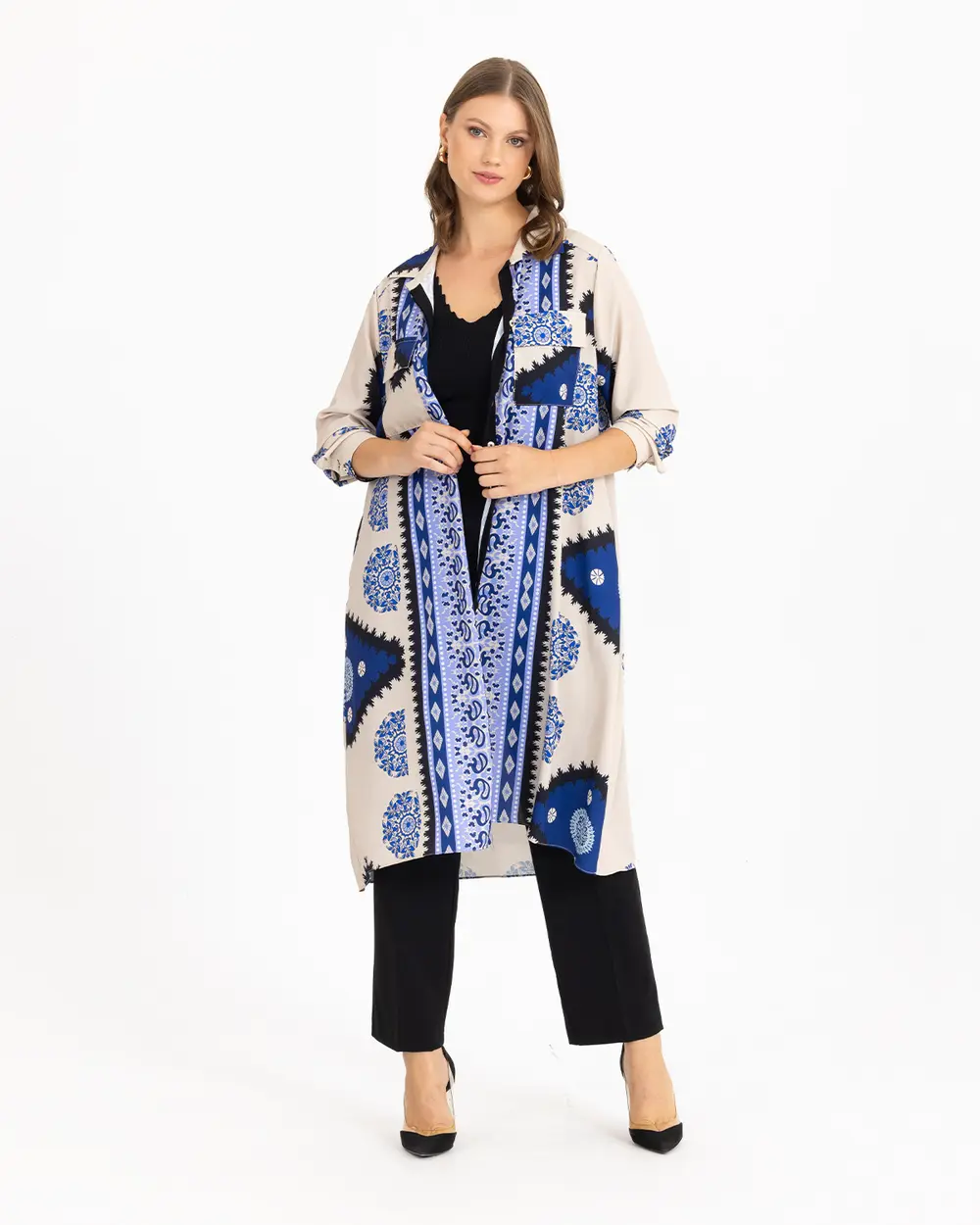 Büyük Beden Etnik Desenli Gömlek Tunik