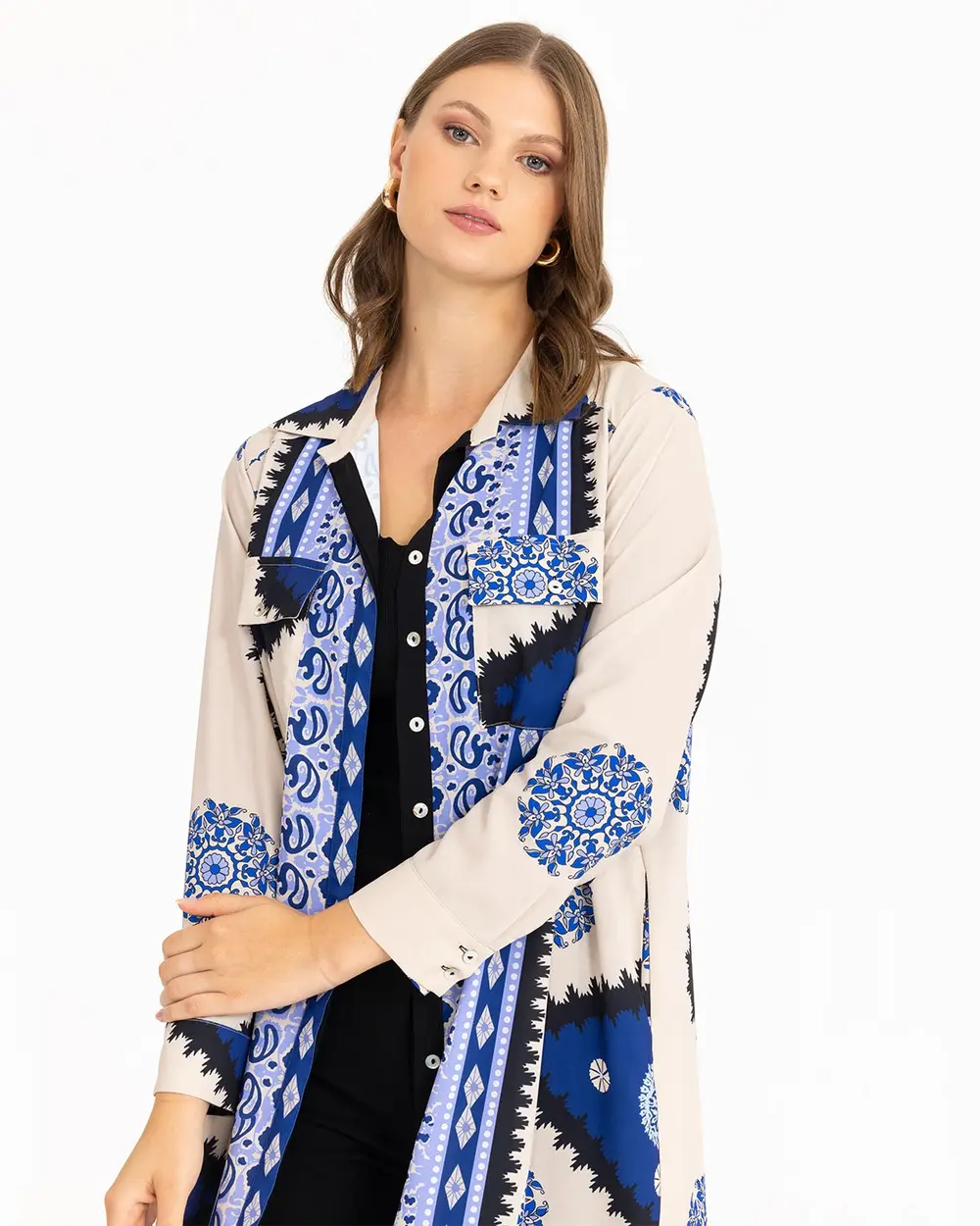 Büyük Beden Etnik Desenli Gömlek Tunik
