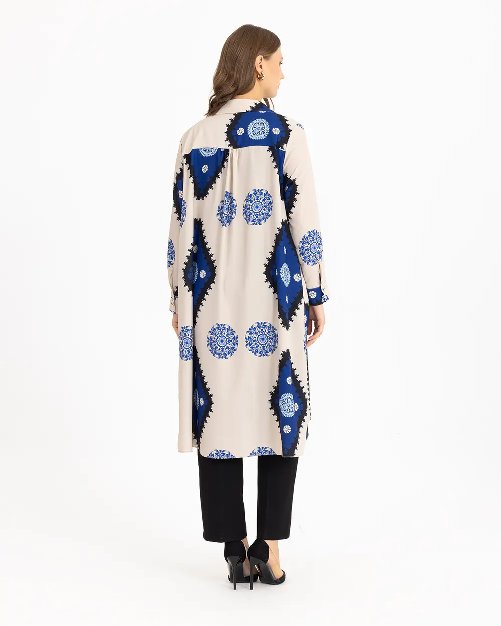 Büyük Beden Etnik Desenli Gömlek Tunik