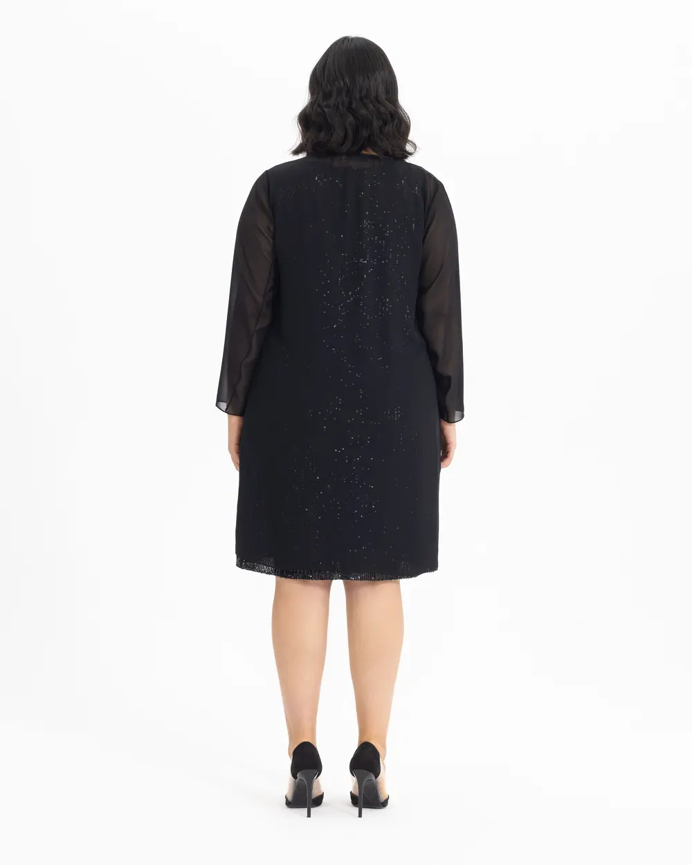 Büyük Beden Payetli Şifon Elbise Takım