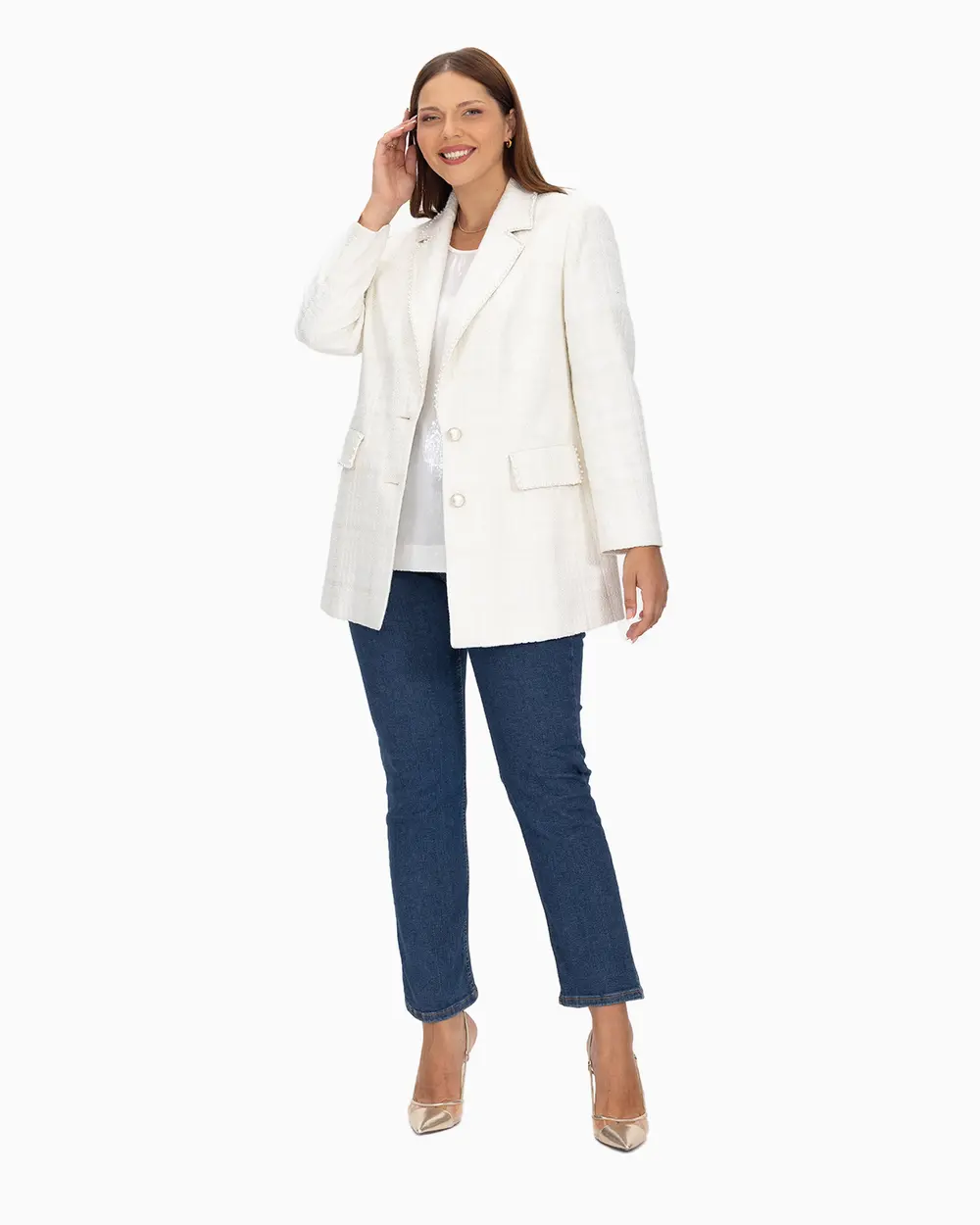 Plus Size Pearl Detailed Jacket