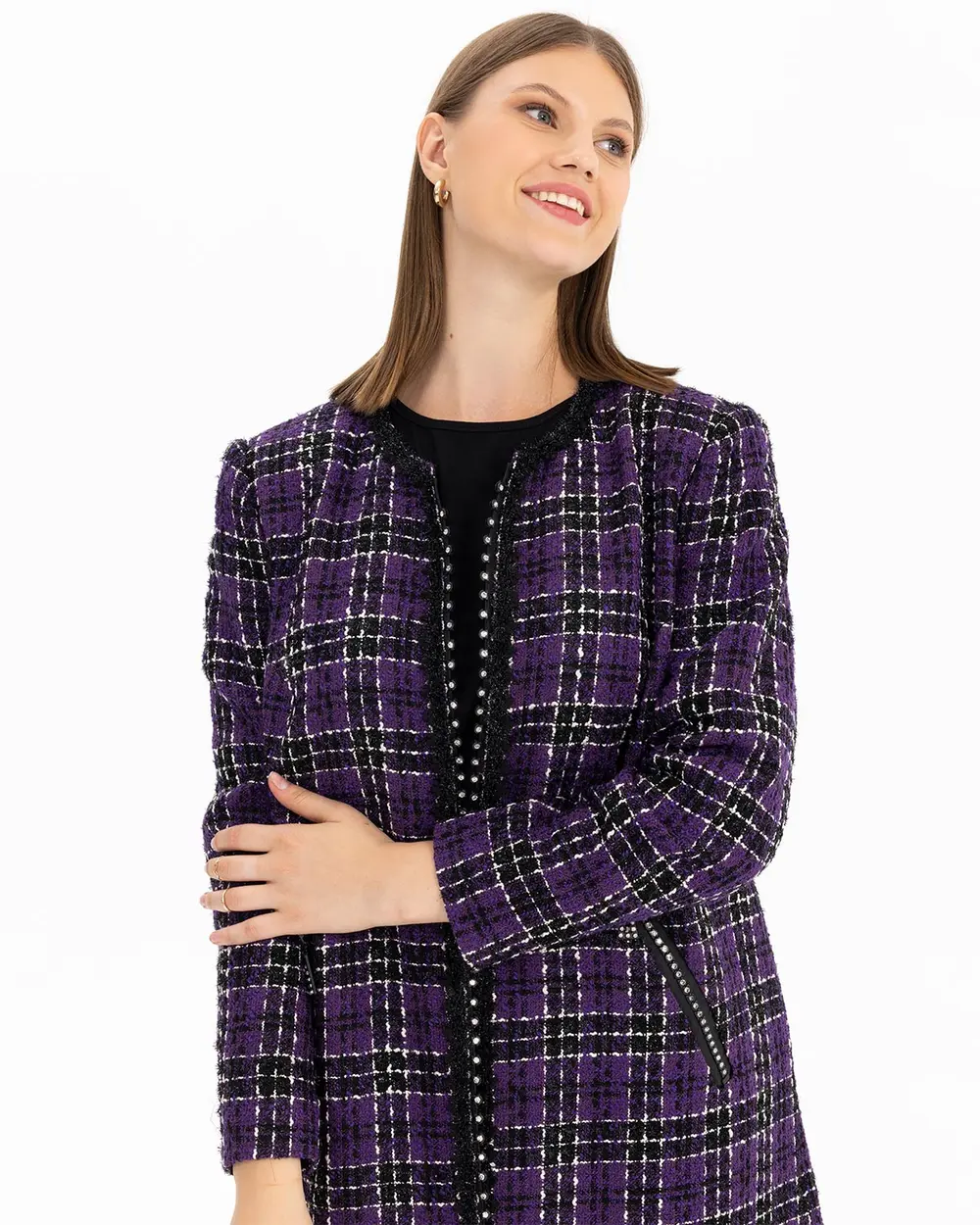 Plus Size Plaid Tweed Jacket