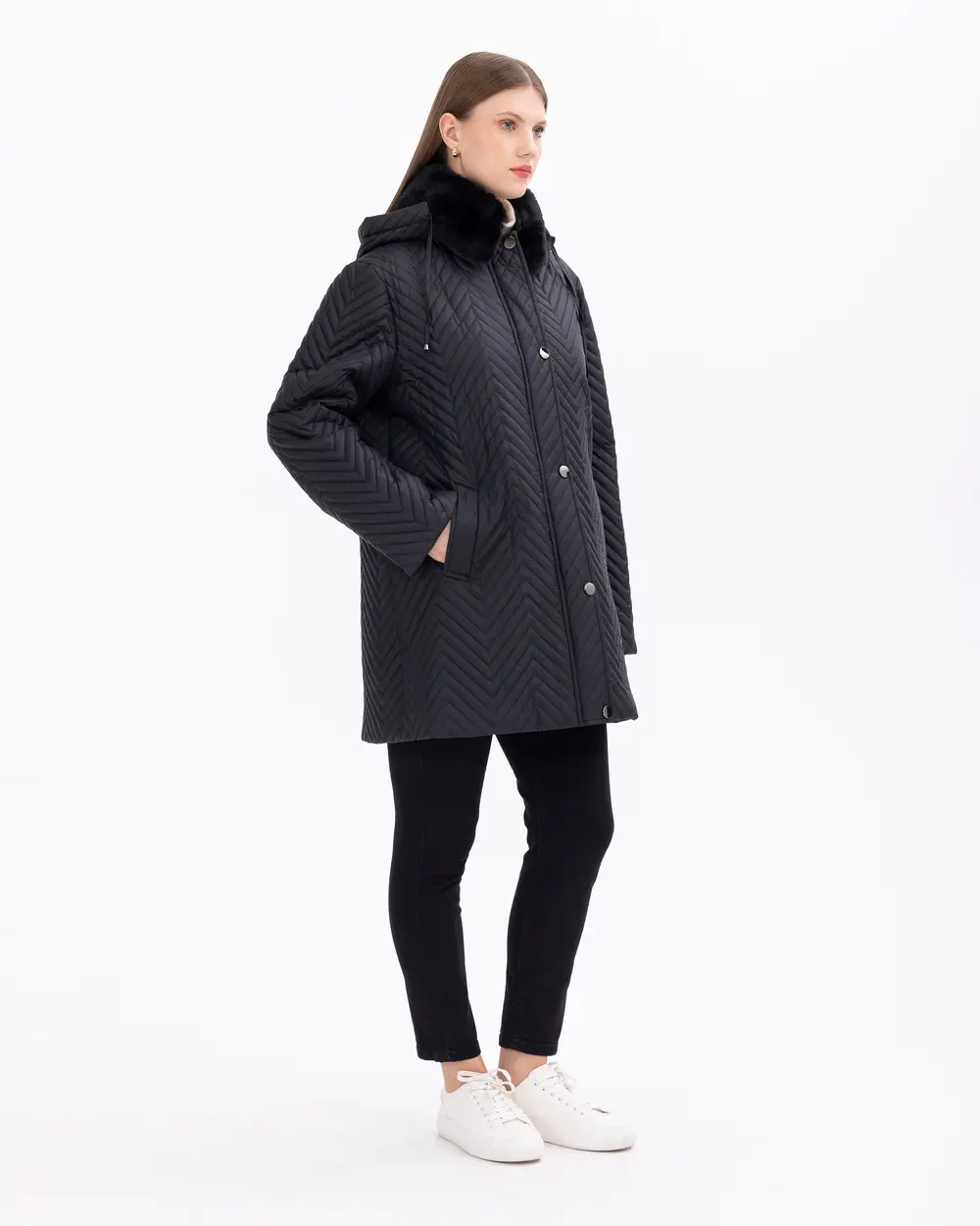 Büyük Beden Dikiş Detaylı Mont