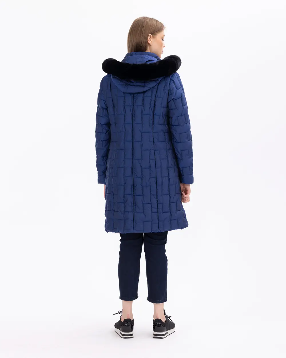 Büyük Beden Kapüşonlu Fermuarlı Şişme Kaban