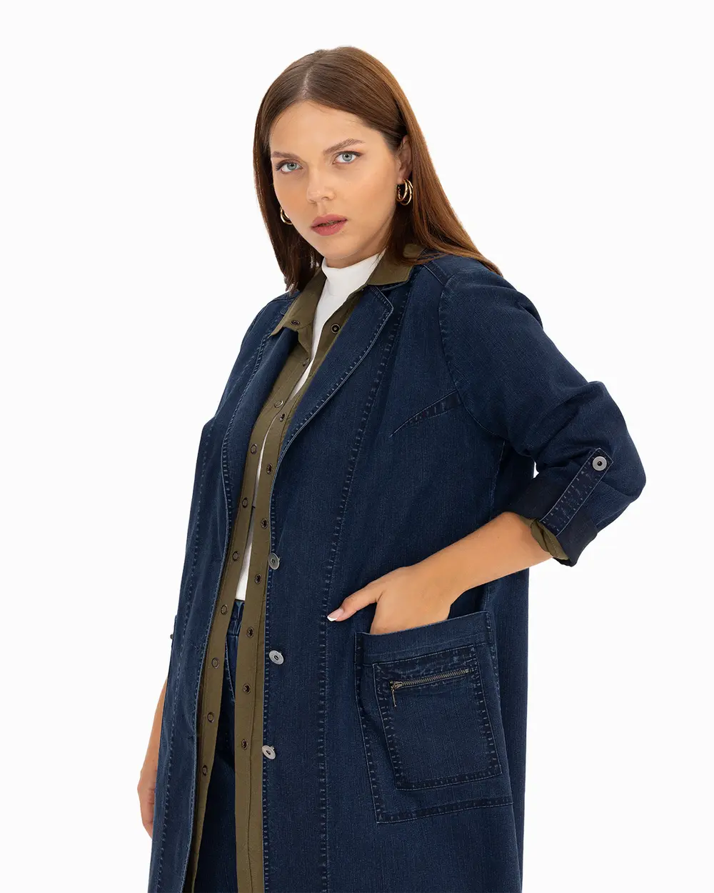 Büyük Beden Cep Detaylı Jean Kap