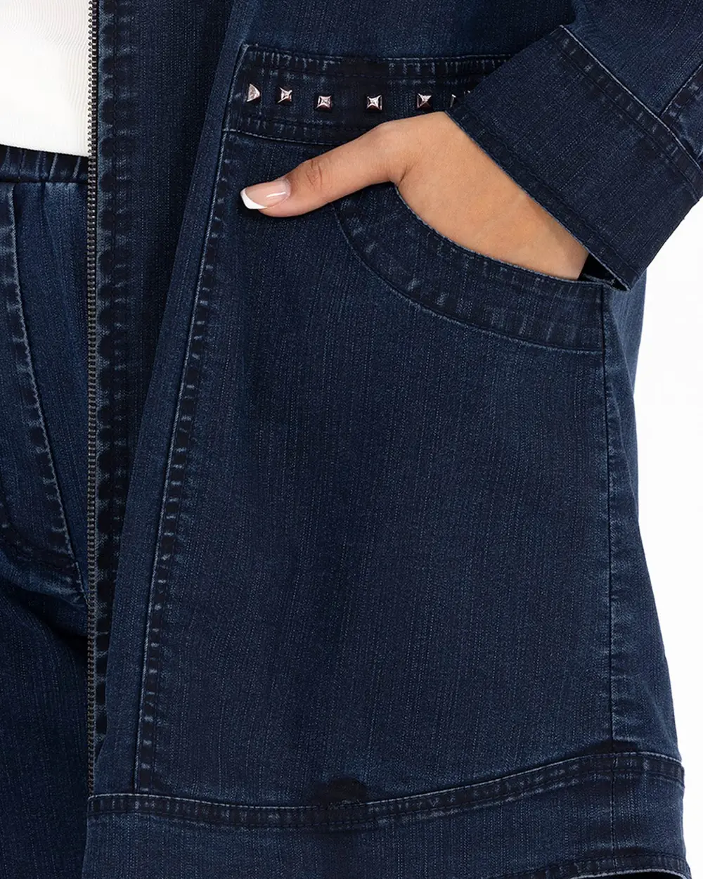 Büyük Beden Boncuk İşlemeli Jean Ceket