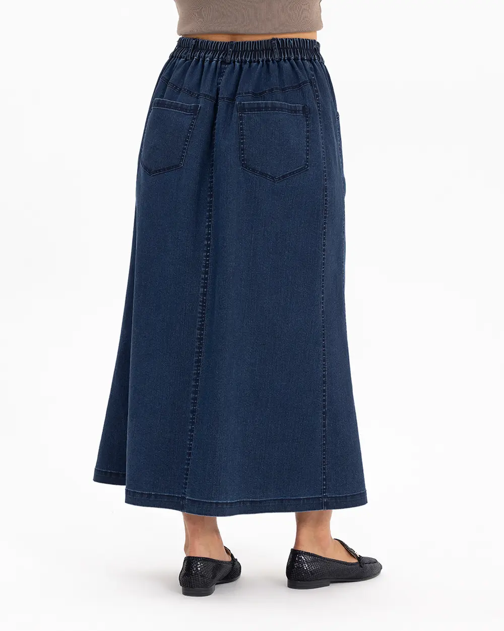 Plus size denim skirt with store elastic waist