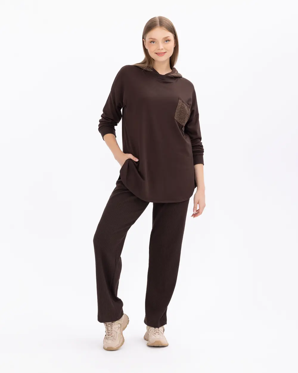 Büyük Beden File Detaylı Kapüşonlu Sweatshirt