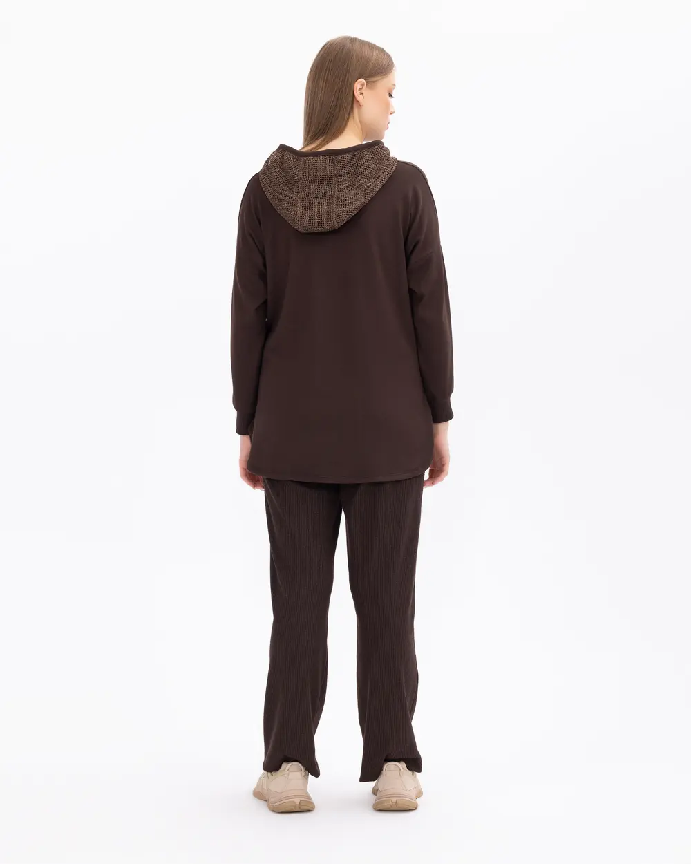 Büyük Beden File Detaylı Kapüşonlu Sweatshirt