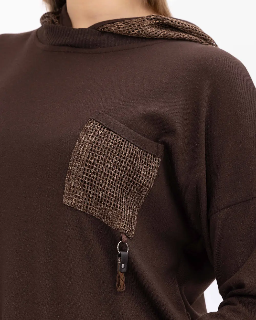 Büyük Beden File Detaylı Kapüşonlu Sweatshirt