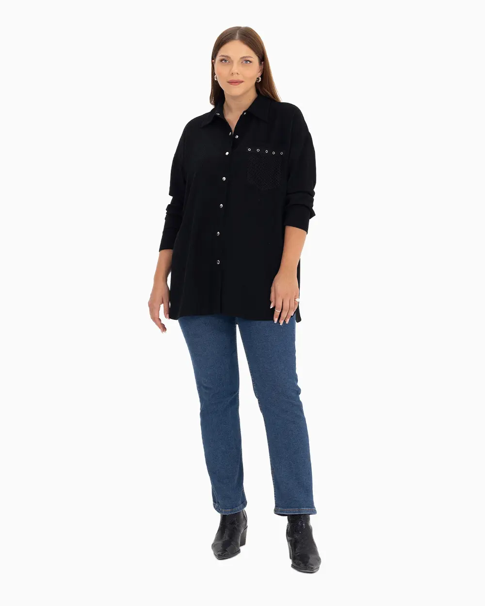 Plus Size Snap Button Shirt