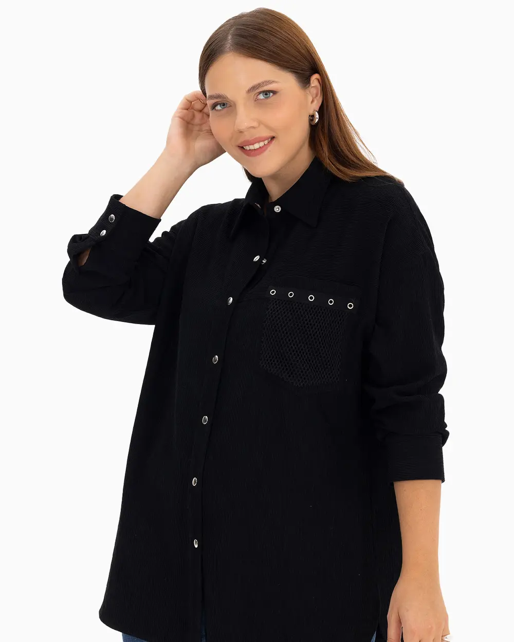 Plus Size Snap Button Shirt