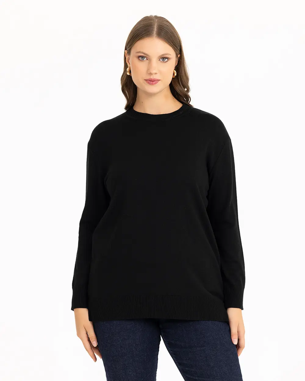 Plus Size Round Neck Basic Knitwear Blouse