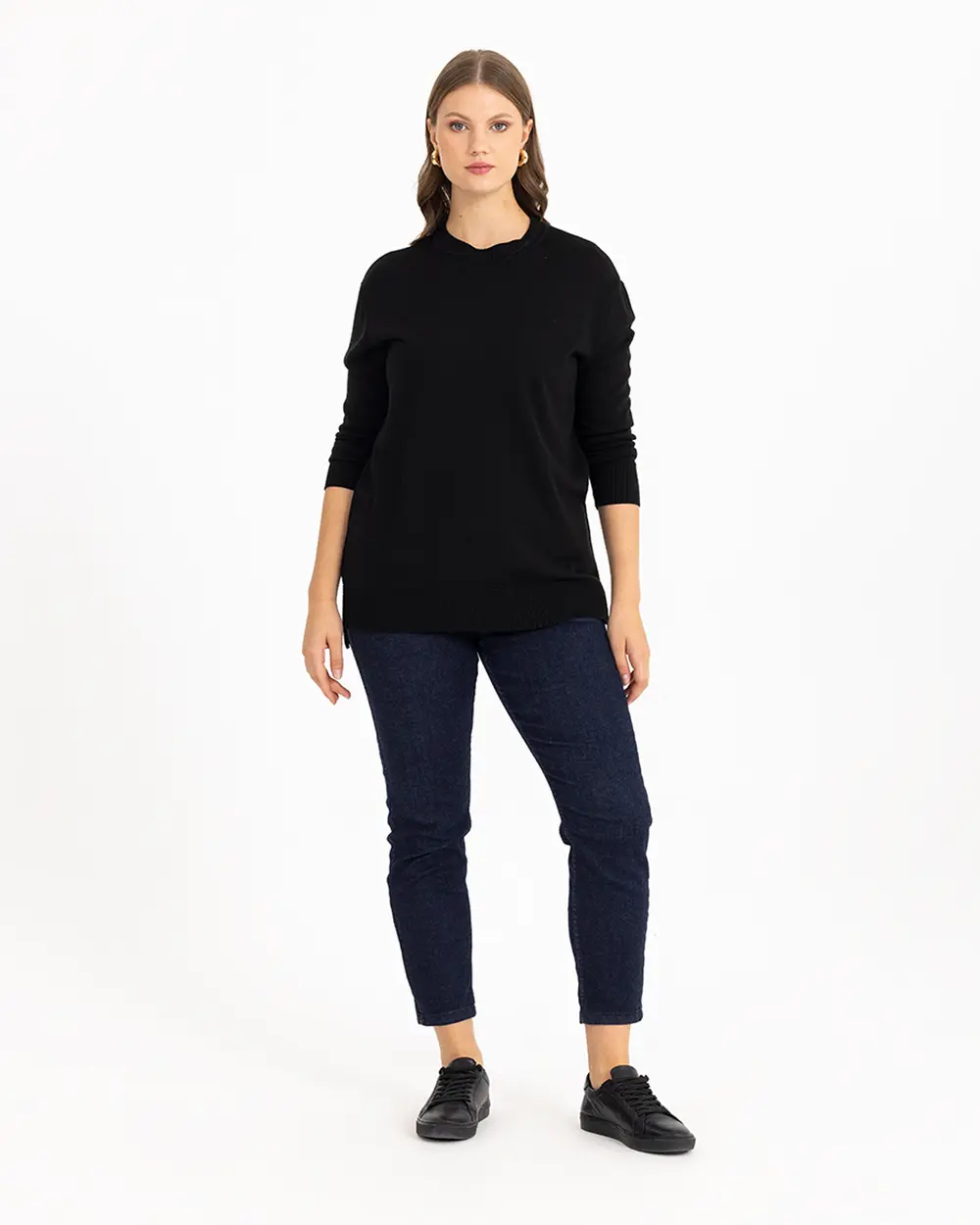 Plus Size Round Neck Basic Knitwear Blouse