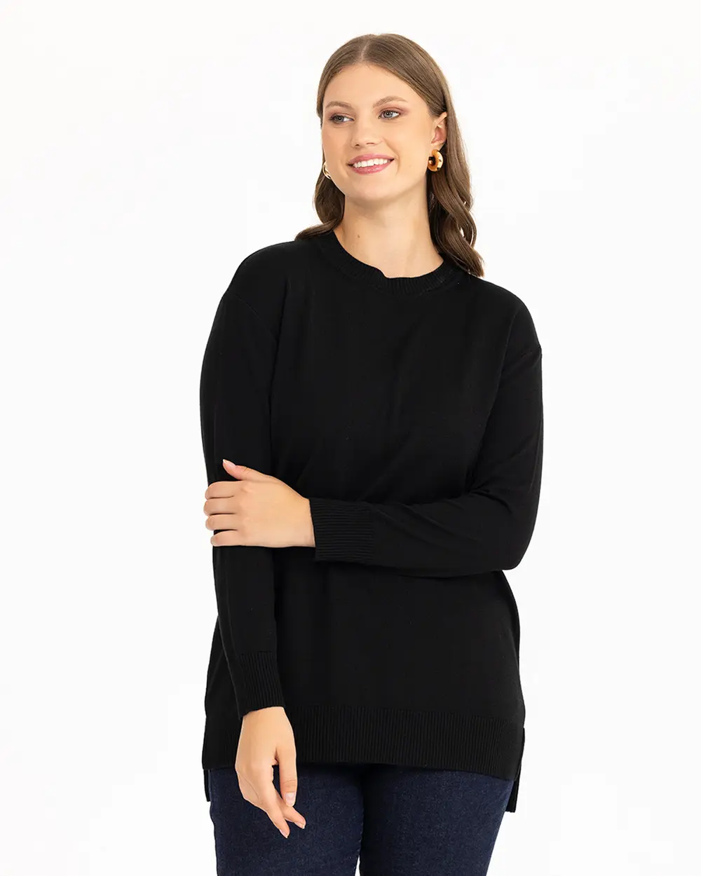Plus Size Round Neck Basic Knitwear Blouse