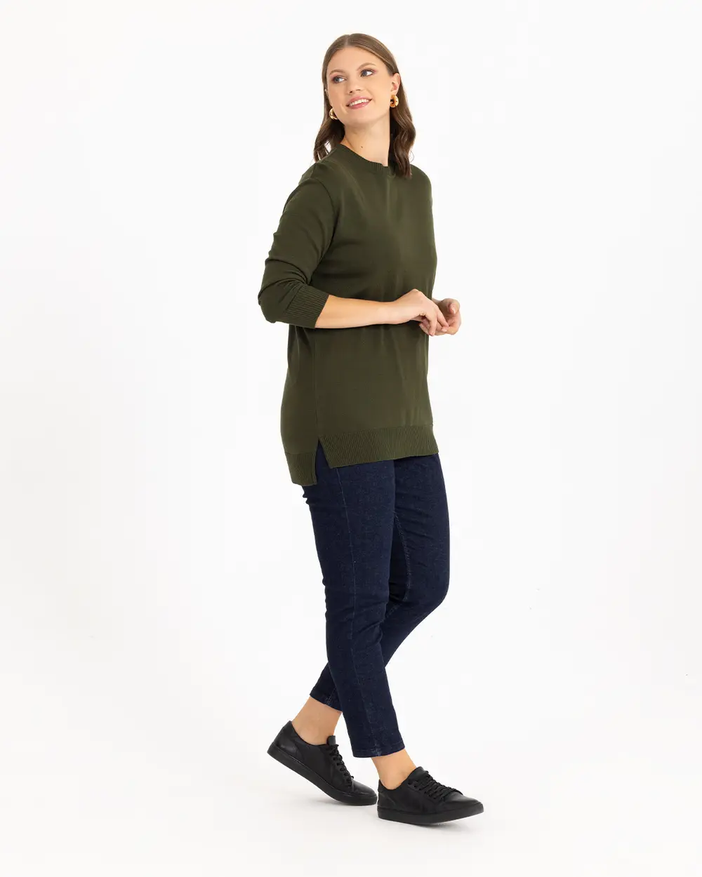 Büyük Beden Yuvarlak Yakalı Basic Triko Bluz