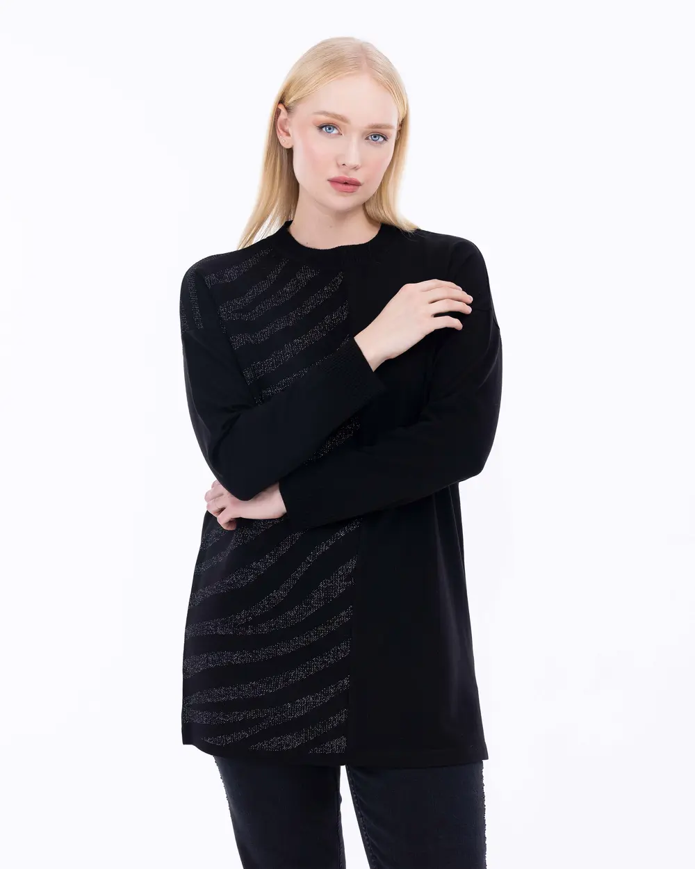 Plus Size Shimmer Detailed Knitwear Tunic