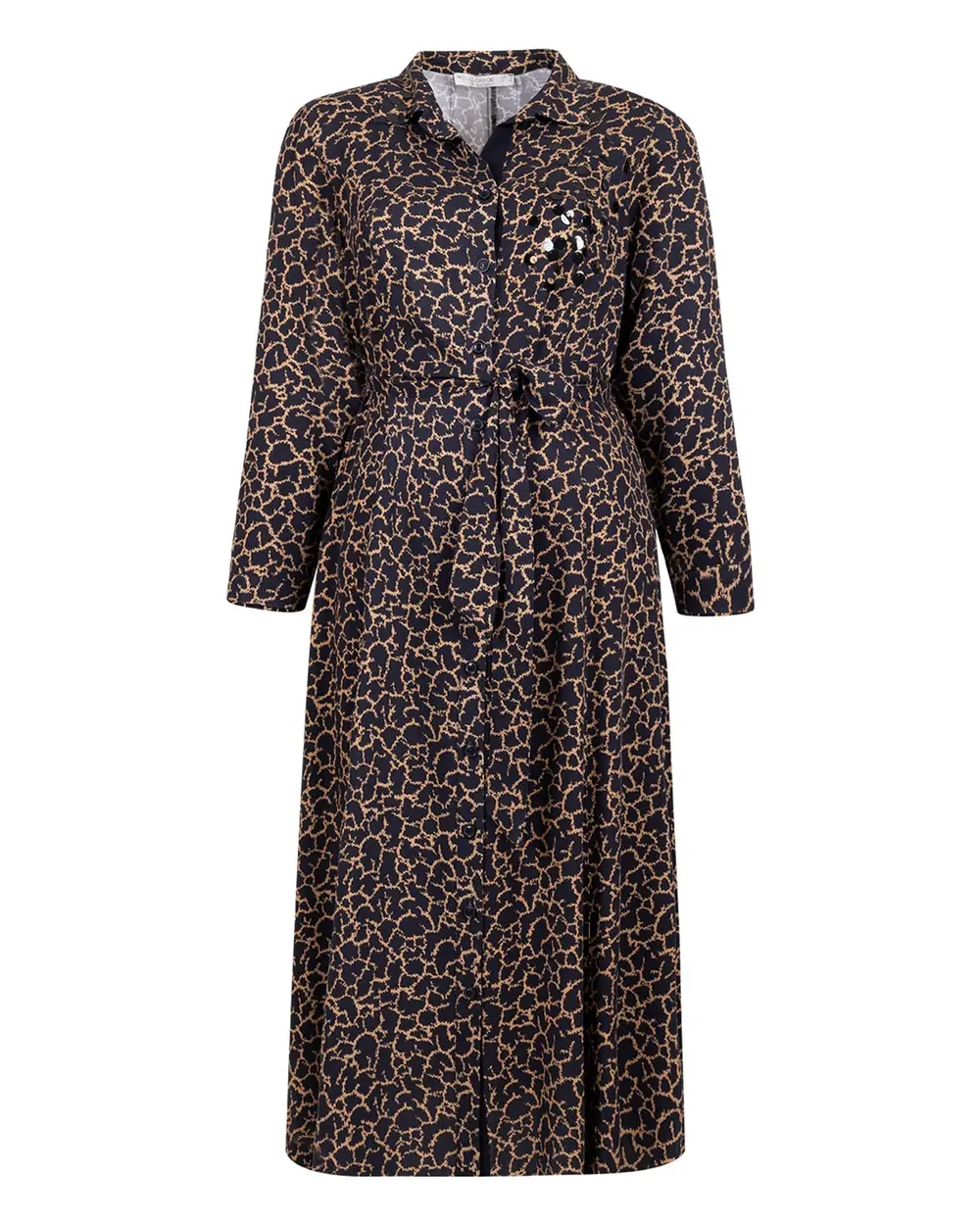 Büyük Beden Desenli Önden Düğmeli Elbise